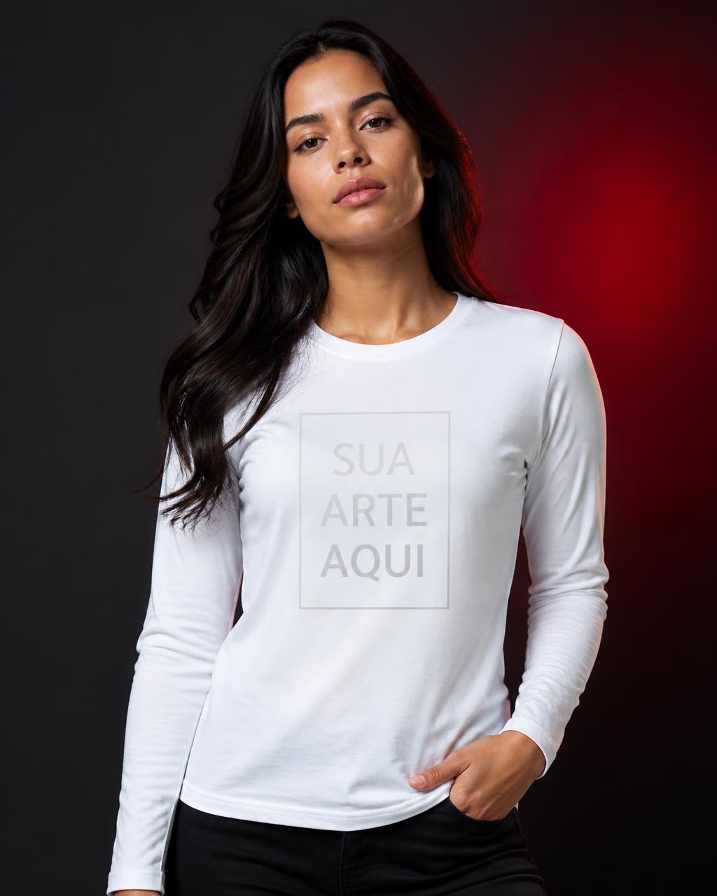 Camiseta de Algodão Manga Longa - modelo feminino
