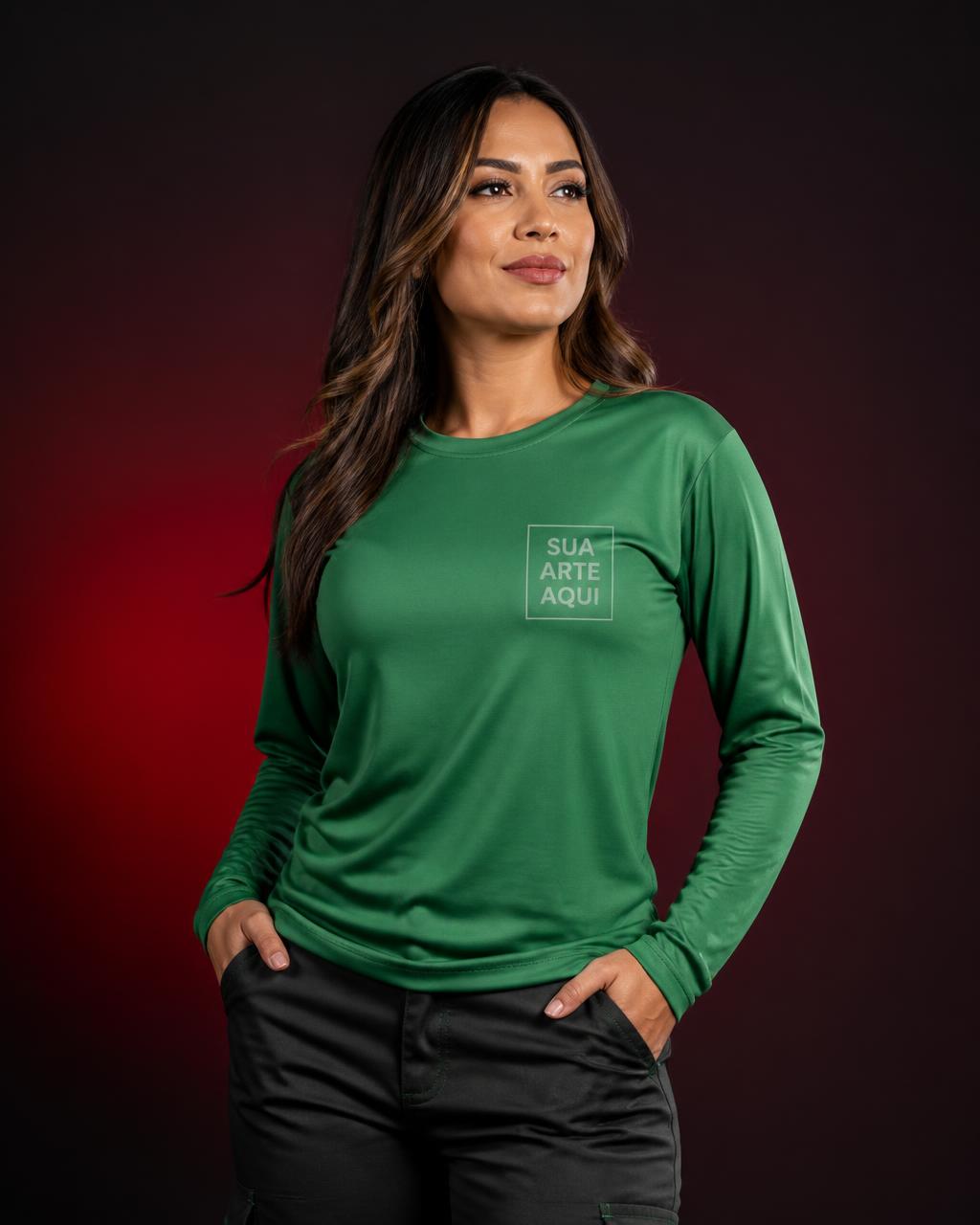 Camisa Manga Longa Poliéster - modelo feminino